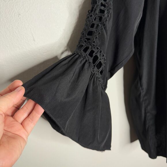 Liam & Co. Womens Blouse Medium Black Dark Romantic Lace Eyelet‎ Goth Feminine - Picture 7 of 10